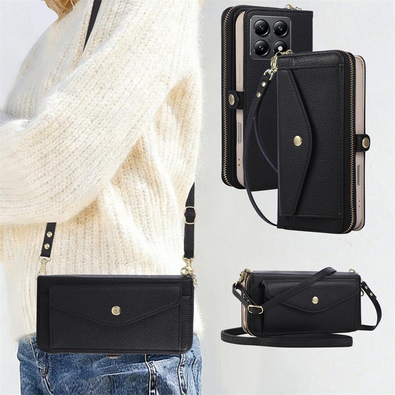 Crossbody Flip Leather Phone Case For XiaoMi 15T Pro 14T 13T 12T 11T Pro Strap Wallet Card Holder Kickstand Mirror Cover Coque