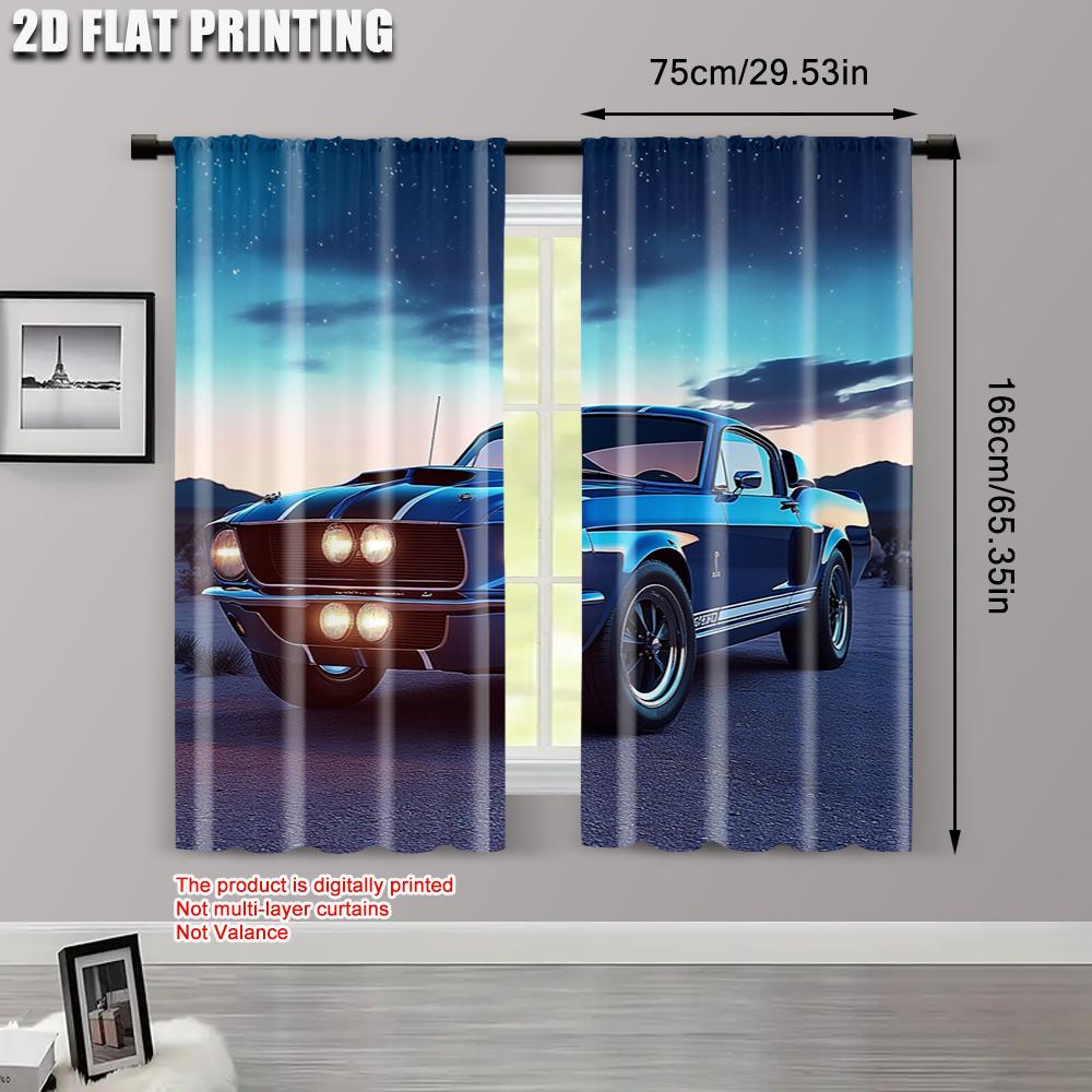 2pcs   Upscale Curtains 2D print Classic muscle car Polyester Easy Install (without rod) Thermal Insulation   and Room Darkening