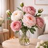 2 Heads Silk Peony Fake Flowers Silk Cloth Fake Flowers Bouquet  Table Centerpiece