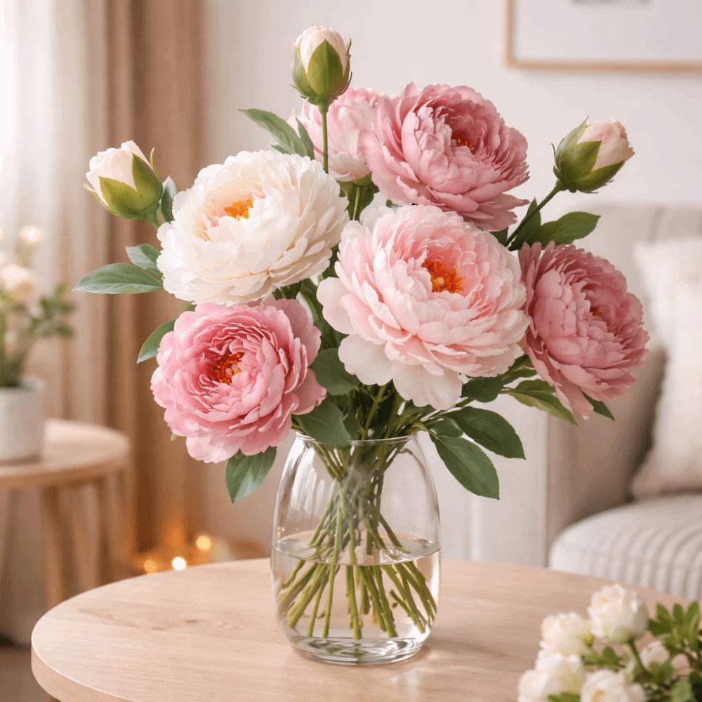 2 Heads Silk Peony Fake Flowers Silk Cloth Fake Flowers Bouquet  Table Centerpiece