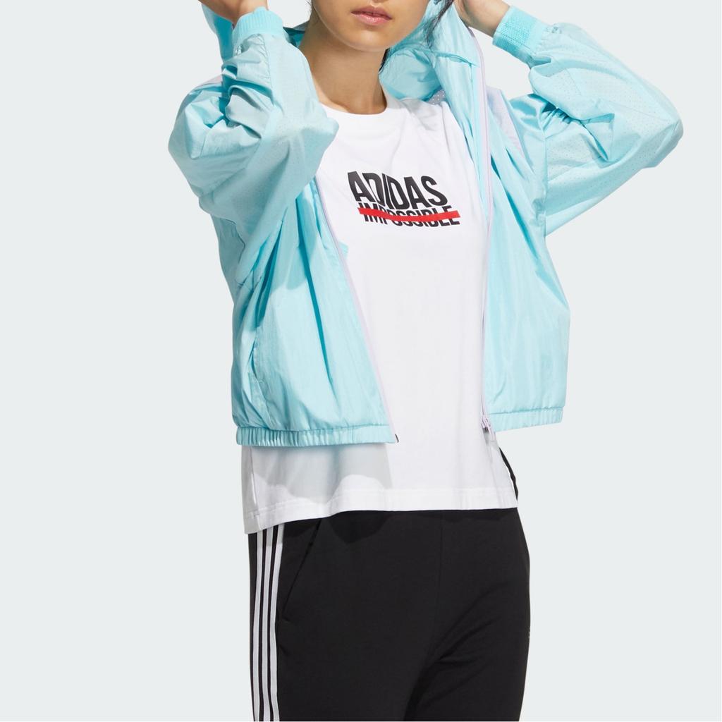 Adidas Ust Windbreaker Sports Casual Adjustable Hooded Jacket Women Jackets Ocean-Blue White HE9961