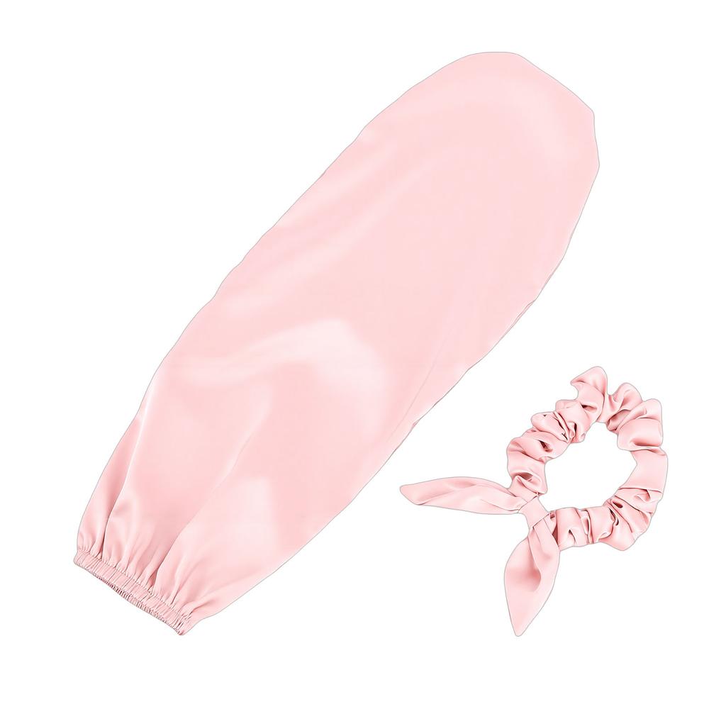 Bonnet for Sleeping Daily Usage 2 In 1 Hair Ties and Curly Hair Bonnet with Elastic Scrunchie Pink