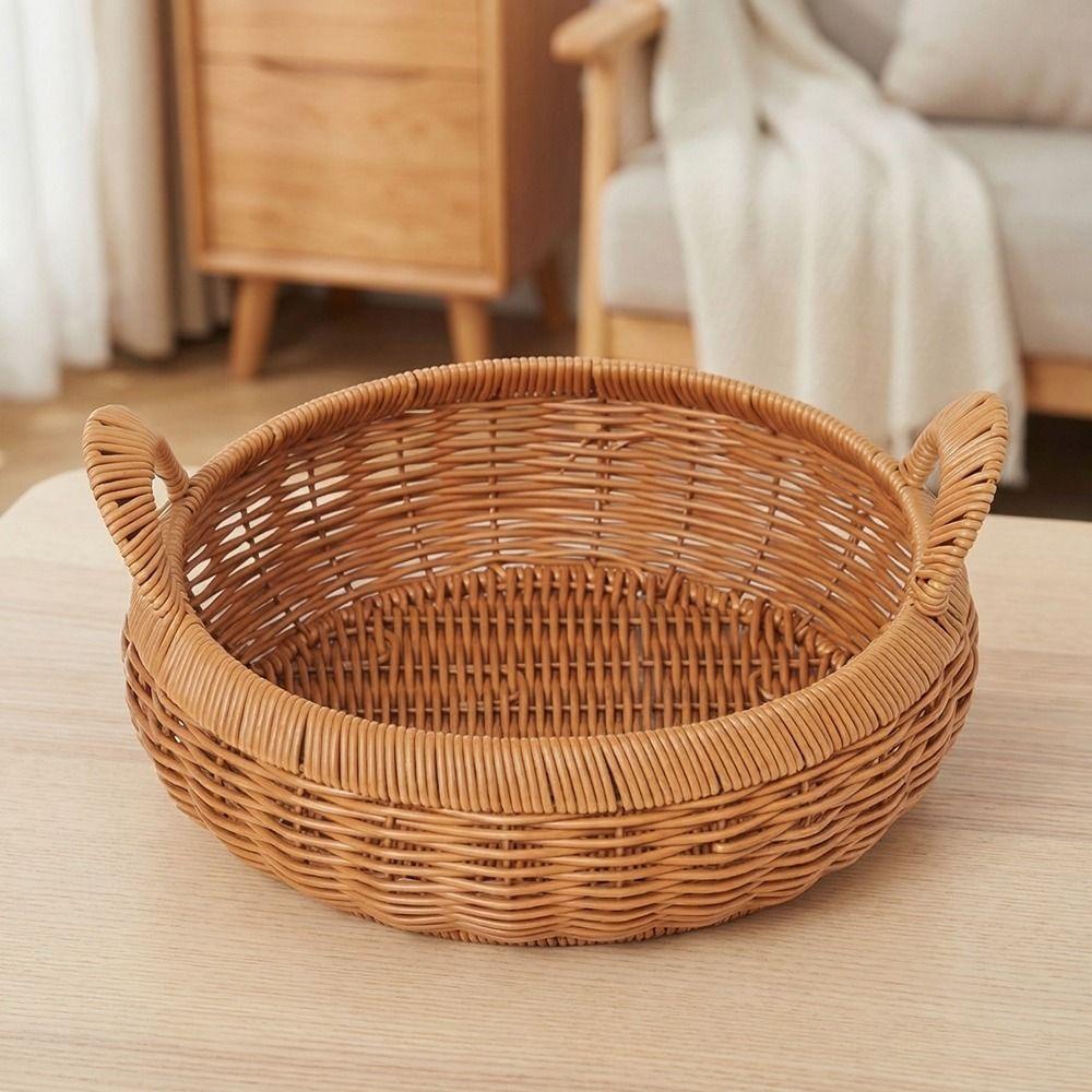 Handmade Round Rattan Storage Tray Large Capacity Dry Fruit Storage Tray  Bedroom