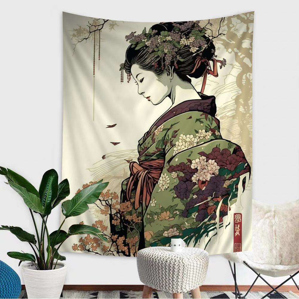 Japanese Geisha Hanging Bohemian Tapestry Hanging Tarot Hippie Wall Rugs Dorm Home Decor