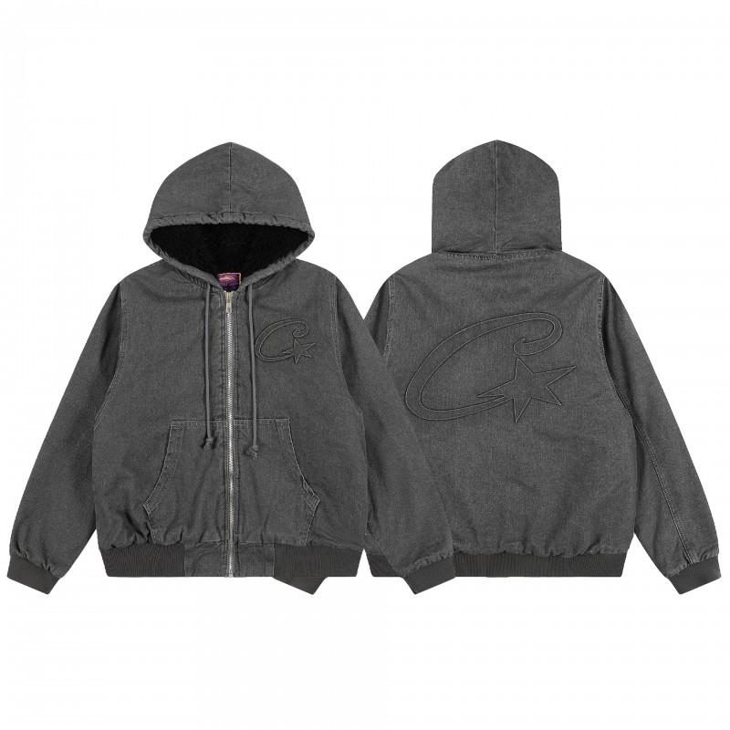 Corteiz Streetwear Hooded Jacket Loose Fit Casual Letter Print Zip Coat Young Men Winter