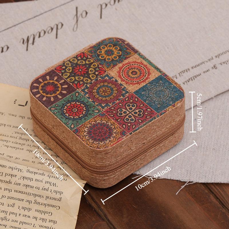 Cork Jewelry Box Vintage High-end Portable Small Travel Earrings Necklace Ring Storage Box