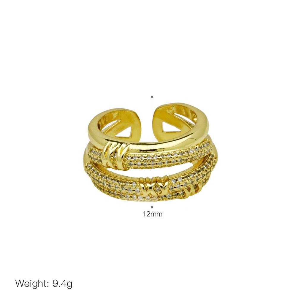 Round Ball Pearl Gold Plated Zirconium Open Ring Women'S Personality Light Luxury Premium Ring