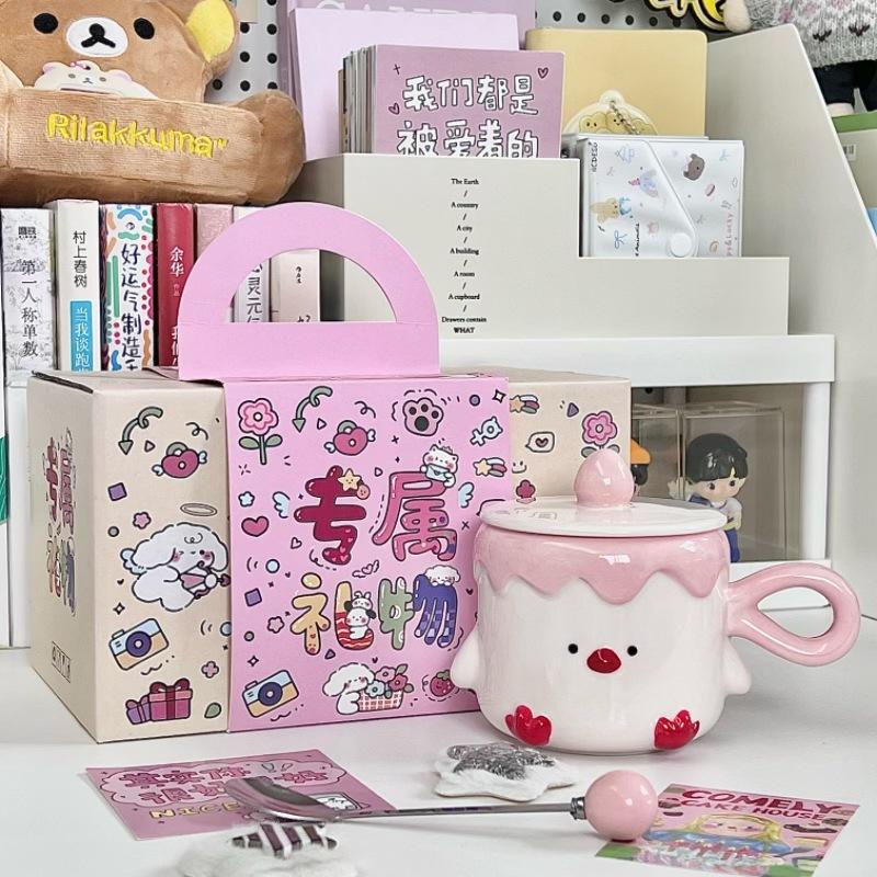 Cute bird ceramic mug with lid high value couple ceramic drinking cup office girl birthday gift