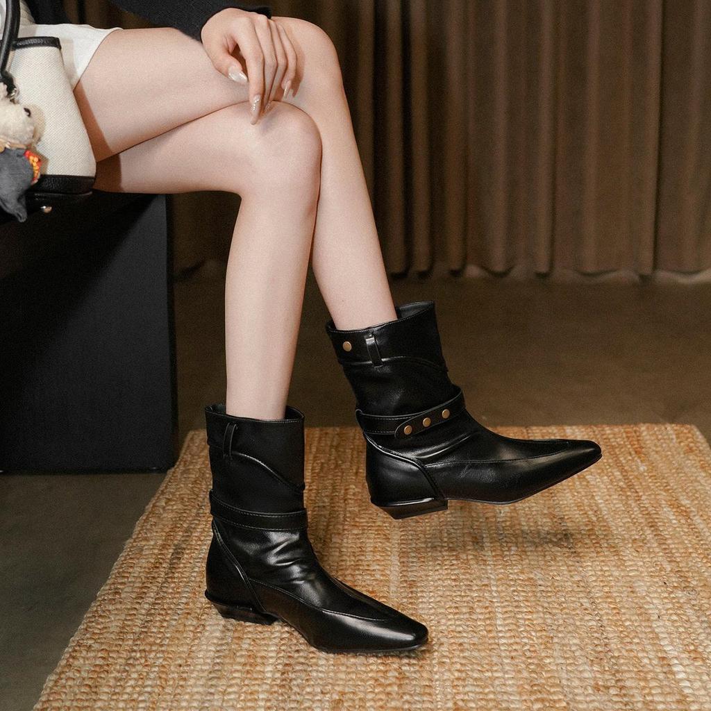 Versatile thick heels, fashion temperament, slimming western knight boots, short retro women's niche, autumn boots