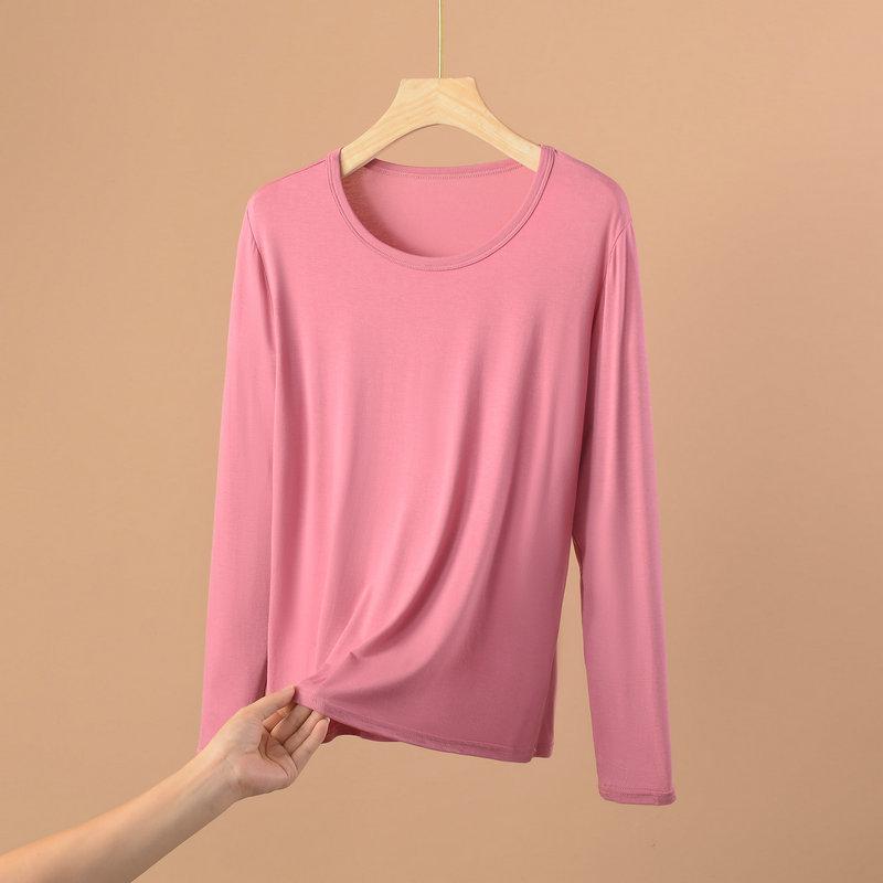 Plus Size Modal Long-Sleeve Loose Fit Round Neck T-Shirt for Women