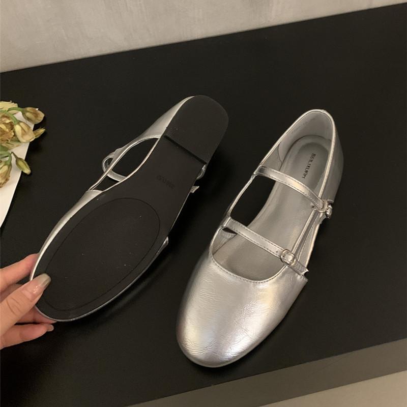

Модные женские балетки бренда Bailamos с круглым носком, мелкие, слипоны, повседневные, из мягкой кожи, элегантные туфли для платья 39 серебряный