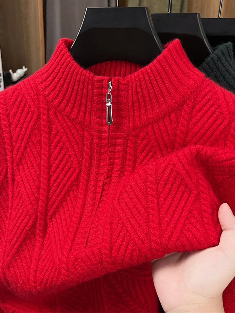 Tommy Wool Herren Winterpullover: Hochwertige, mittelalte Freizeit, Halbreißverschlusskragen, Dicke warme Strick-Basisschicht