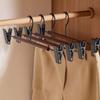 6 Pieces Adjustable Wood Pants Hangers Windproof Space Saving Trouser Hangers with Clips Anti-slip Pants Clips Skirt
