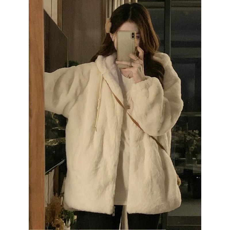Lamb Wool Coat Women's Autumn and Winter Plus Velvet Thickening Sense of Small Furry Cotton-padded Coat
