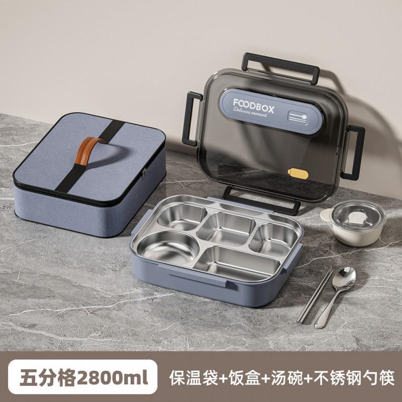 Lunch Box Acciaio Inox 2800ml Contenitore Bento 5 Scomparti per Adulti Adatto al Microonde Con Set Cucchiaio Forchetta