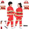 Dziecięcy strój strażaka do przebierania czerwony poliestrowy zestaw kostiumowy strażaka z paskiem i czapką z daszkiem