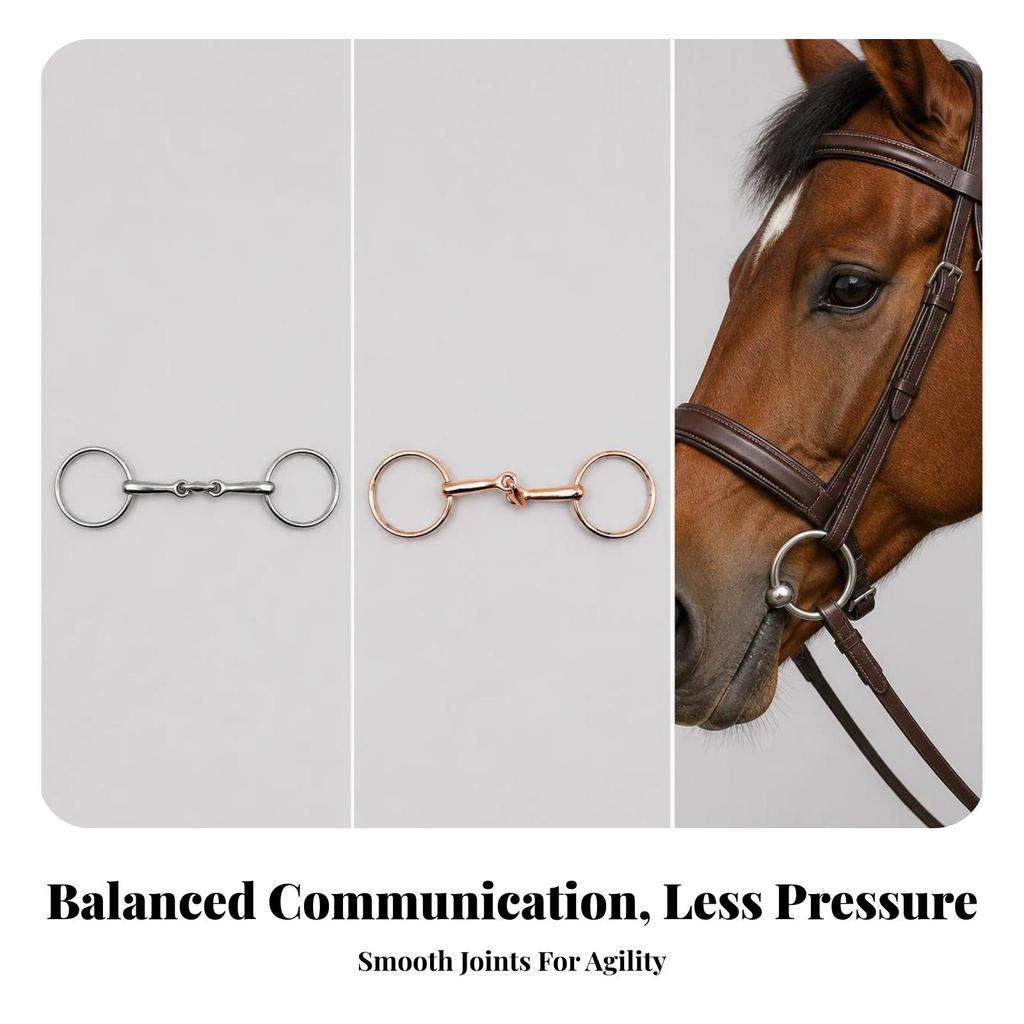 Sanftes Gebiss mit zwei Ringen | Rostbeständig, Gebrochenes Gebiss, für den täglichen Reitsport Rose