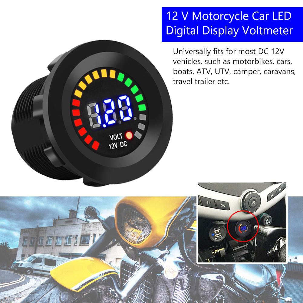 12 V Motorcycle Car LED Digital Display Voltmeter Waterproof Voltage Volt Meter Gauge Black New