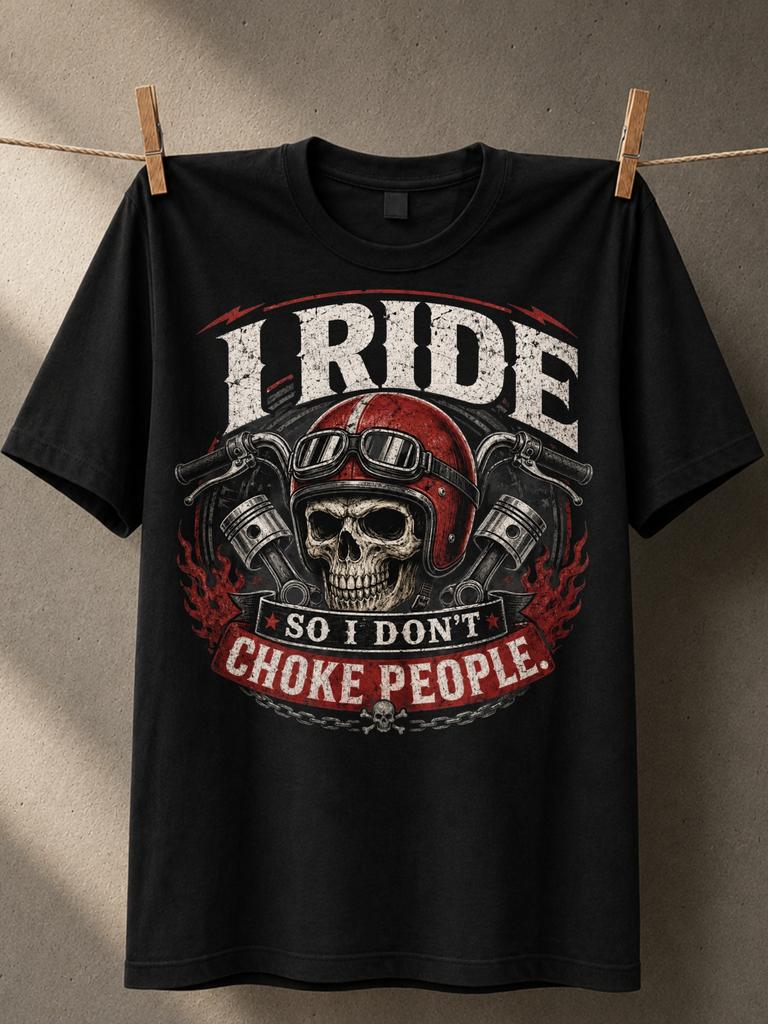 Biker With I Ride So I Dot Choke People Text Red Crossed Pistons Flames And Distressed Unisex All Unisex All Tshirt