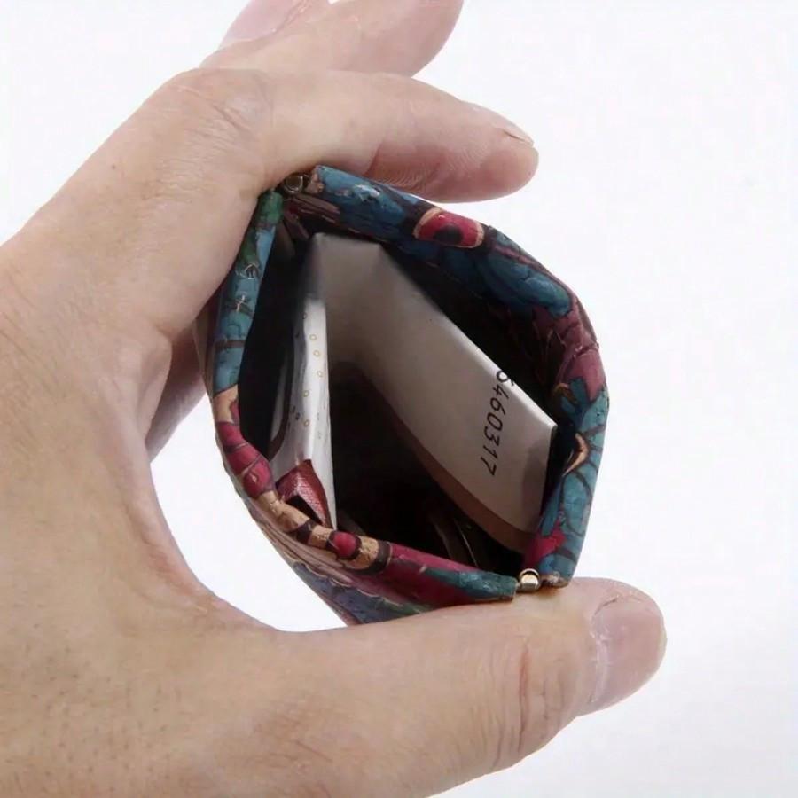 Floral Print Women Wallet Key Bag Cute Pouch Kiss Lock Lightweight Small Wallet Cute Bag Suitable For Daily Casual Suitable For Keys Earphones Storage