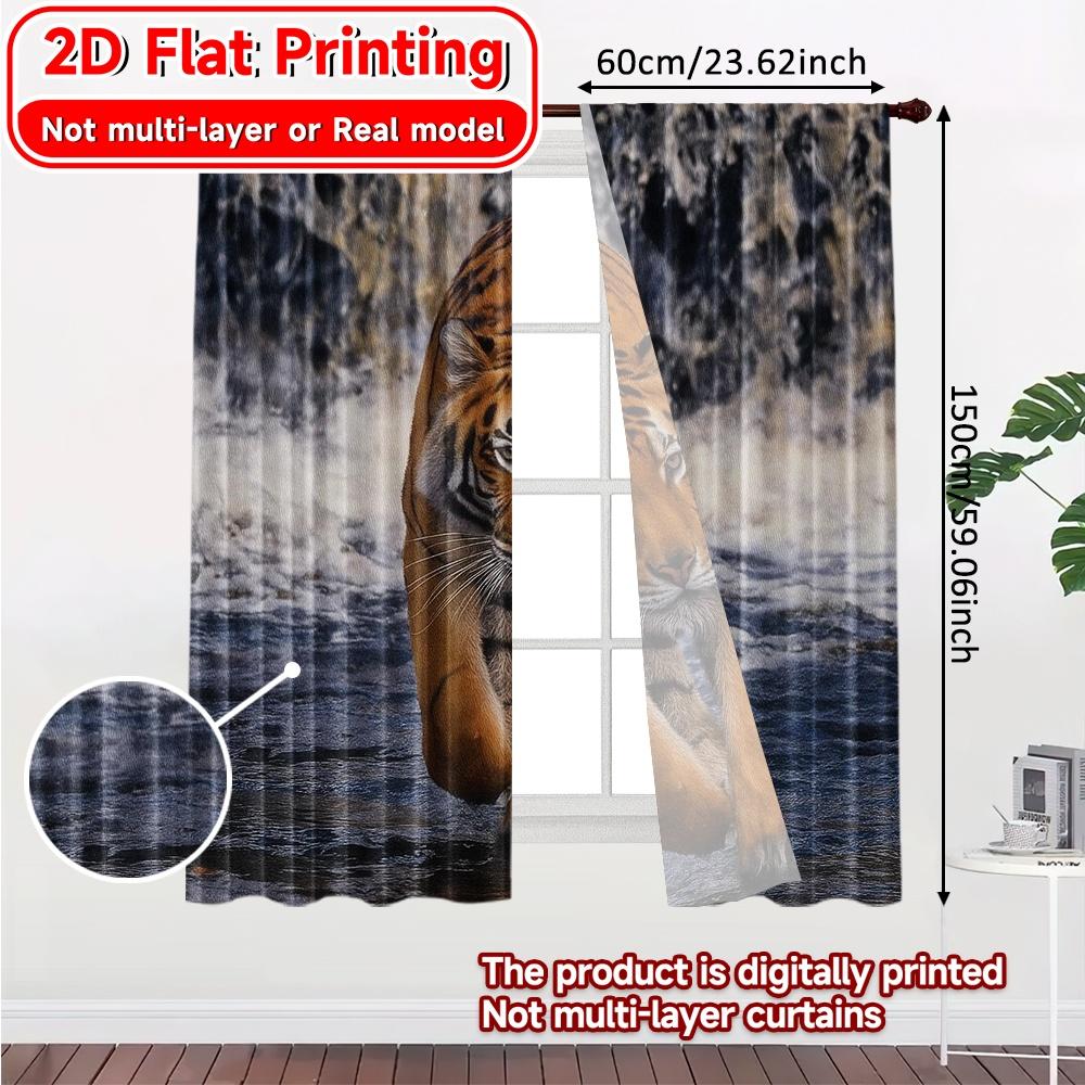 2pcs, 2D FLAT PRINTING Curtains (Without Rod) Majestic Stride Christmas Festival Minimalist Curtains Versatile Fabric Curtains