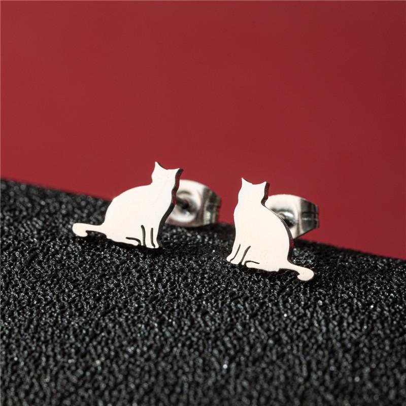 Cute Cat Stainless Steel Stud Earrings for Women Persian Cat Ear Jewelry Girls Student Birthday Earring Gifts Accessories