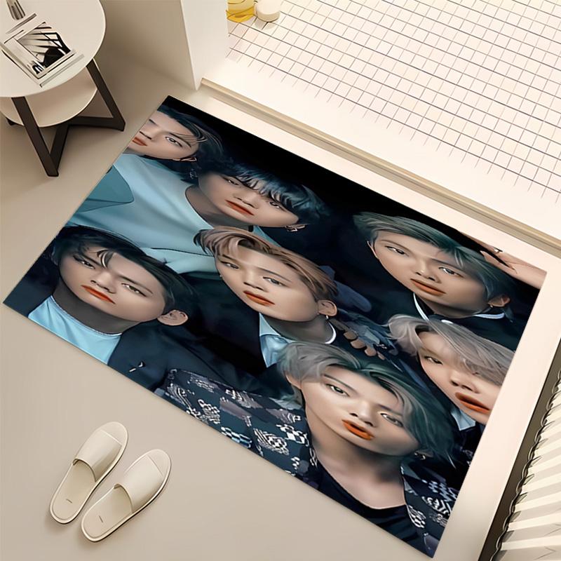 1pc Kpop Print Area Rug - Soft, Washable Non-Slip Indoor Mat, Living Room, Home Office Decorative Rug,Office Decorative