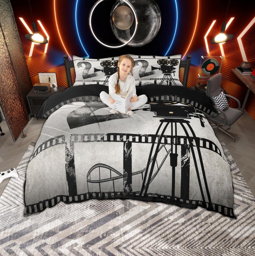 Homewish Kino Popcorn Bettbezug Set, Vintage Film Bettwäsche Set, Film Thema Bett Set, Raumdeko