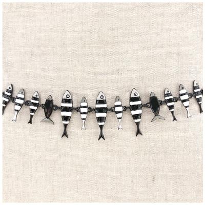 [R6101] - Designer Bracelet 'Lilipoupettes' (sardines) Black White - 33x8 Mm