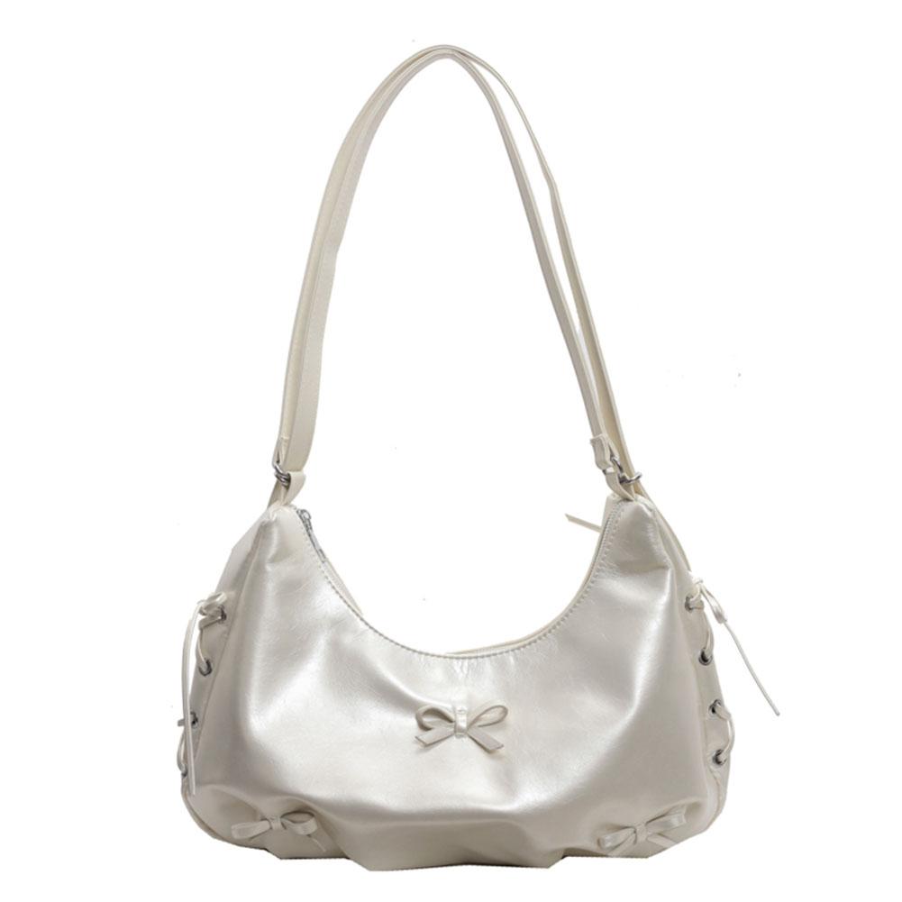 PU Leather Women Crossbody Bag Bowknot Crescent Bag Adjustable Shoulder Strap Backpack Zipper Handbag for Travel Shopping