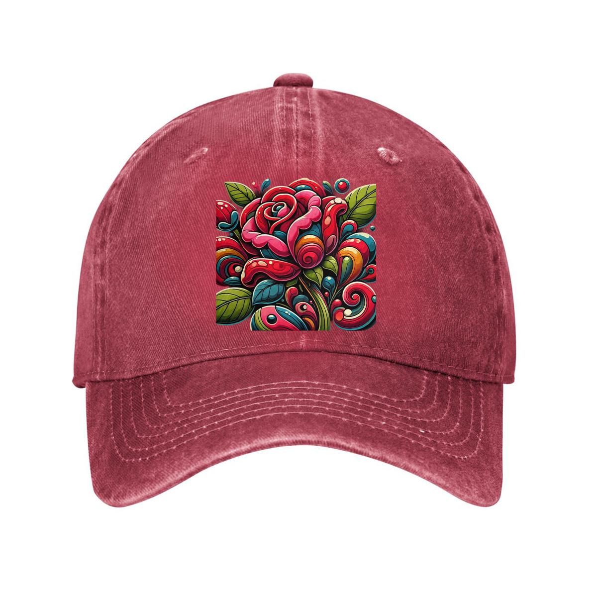 

Psychedelic Rose Art Baseball Cap Unisex Washed Cotton Adjustable Casual Summer Sun Protection Hat One Size