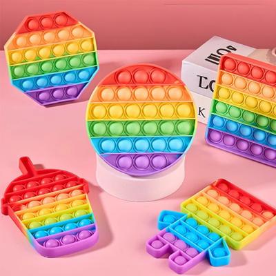 Regenbogen Push Bubble Spiel Stress Angst Linderung Blasenplatzen Spiel Silikon Blasen Quetsch Sensorisches Fidget Spielzeug Partygeschenke
