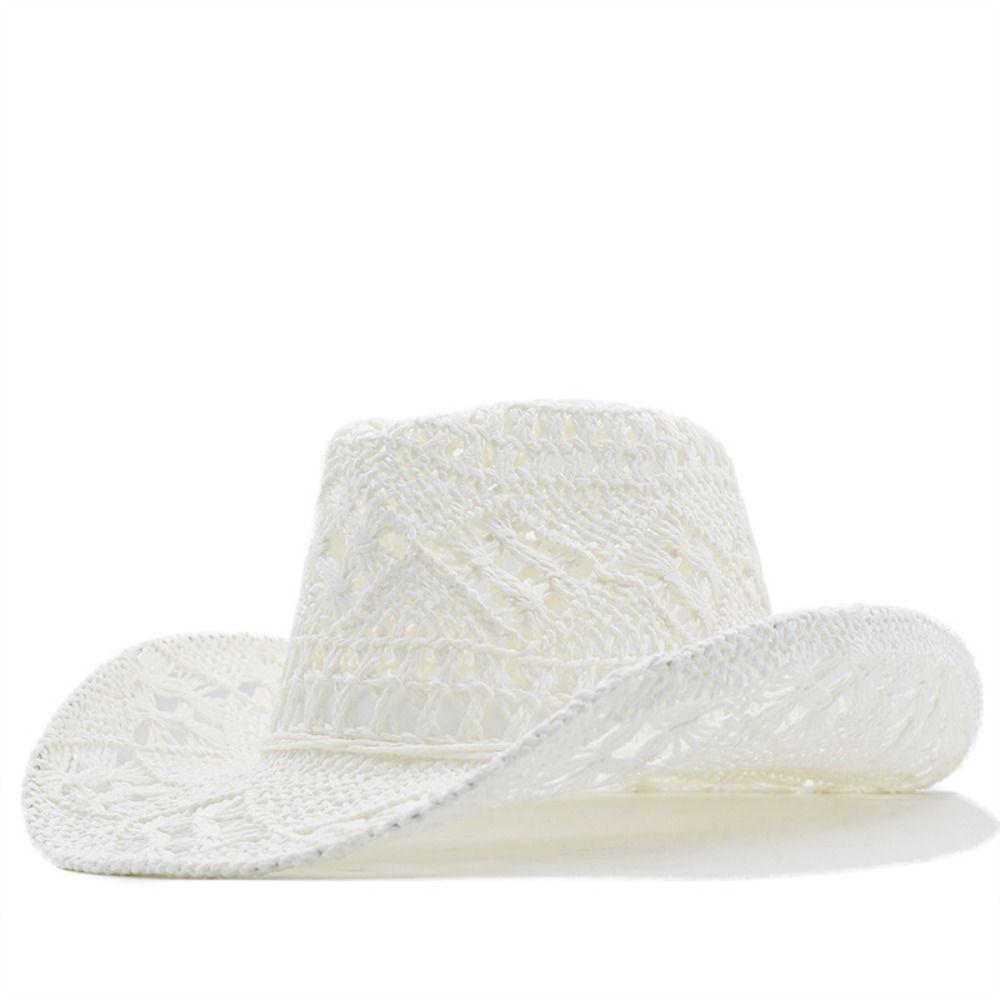 Straw Beach Sun Hat Hollow Out Roll Up Jazz Hat Casual Unisex Cowboy Hat