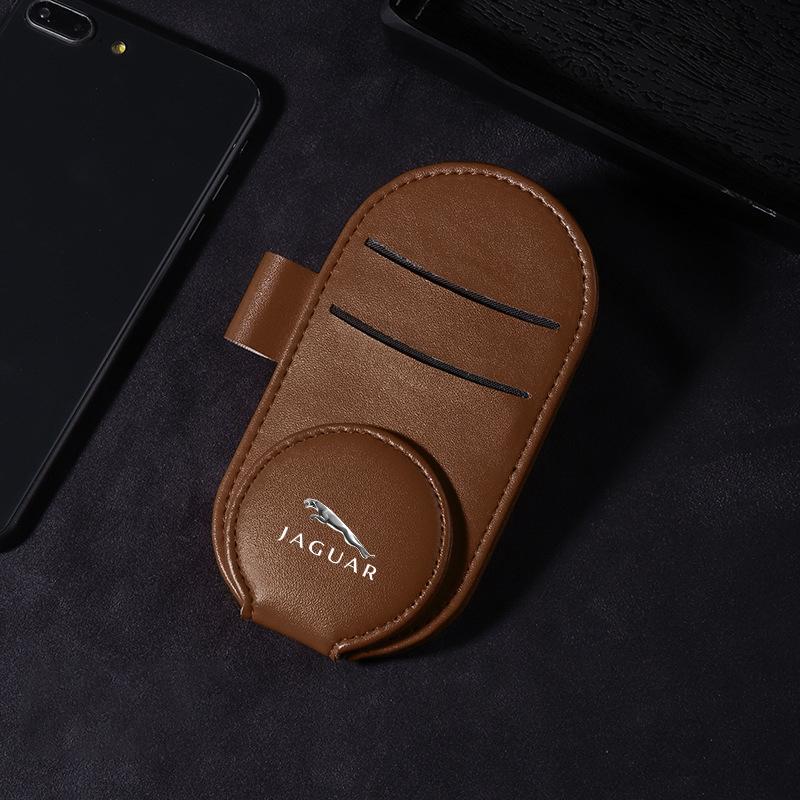 Leather Car Glasses Clip Sun Visor Multi-function Sunglasses Clip For Jaguar XF XE XJ F-Pace X-Type S-Type F-Type E-Pace I-PACE XK