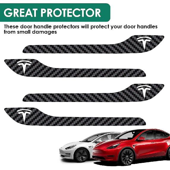 4PCS Door Handle Cover Compatible with Tesla Model 3 (-2025) Highland Model Y (-2026) Juniper Real Carbon Fiber 3D Sticker Wrap Covers Exterior Trim