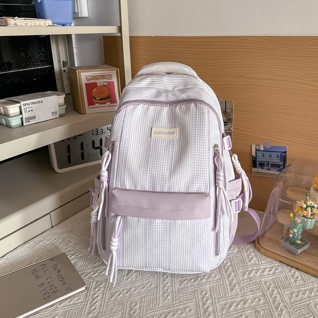 Schoolbag Female Japanese ins Small Fresh Junior High School High School Striped Backpack Light Casual College Student Backpack