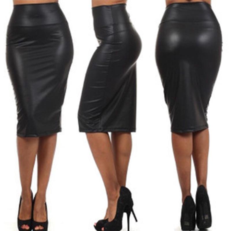 

Hip skirt leather skirt skirt OL matt imitation leather sexy high waist knee skirt women s clothing M красный
