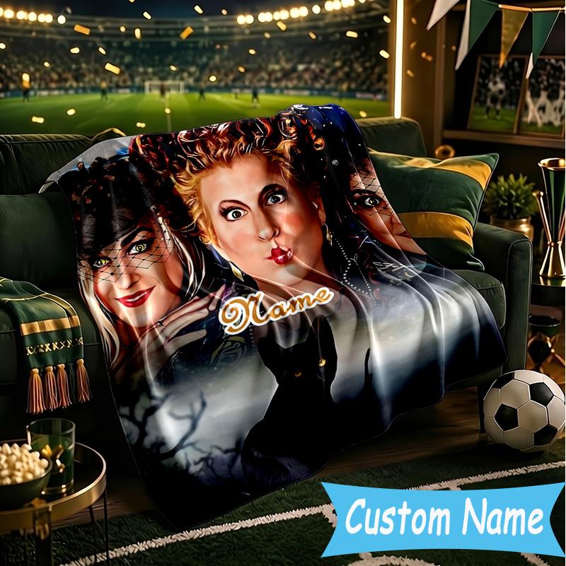 1PC Custom Name Witches Collage Throws Blanket Flannel Blankets for Couch Bed Gifts for Men Women Travel Picnic Christmas Fan Gifts