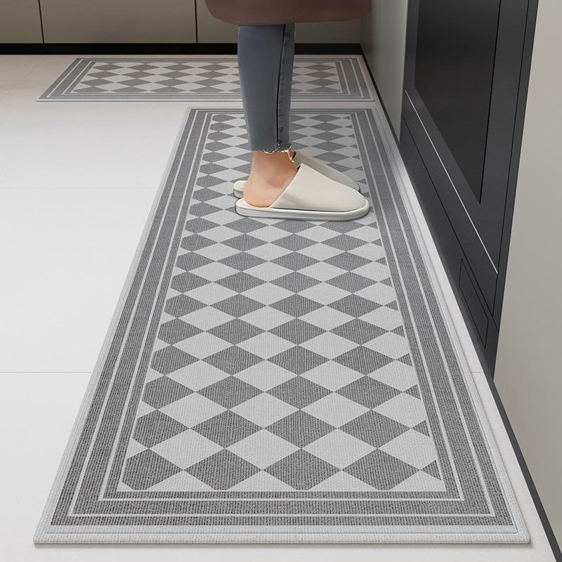 Kitchen Carpet Non-slip Wear-resistant Waterproof Floor Mat Gray Minimalist Pattern Rug Long Size Home Decoration Foot Mats