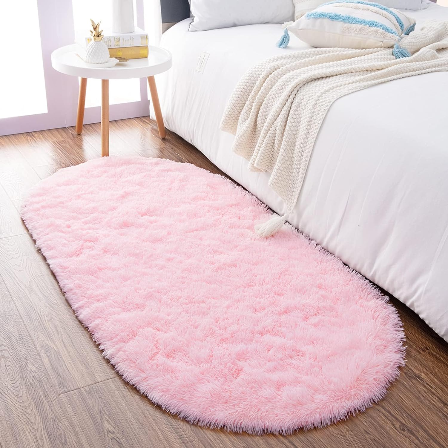 

VIKAMA Fluffy Pink Rugs for Bedroom Girls Oval Shaggy Fuzzy Living Room Carpet,Soft Area Rugs for Bedroom Kids Room Home Decor 60X160CM(2X5.3FT розовый