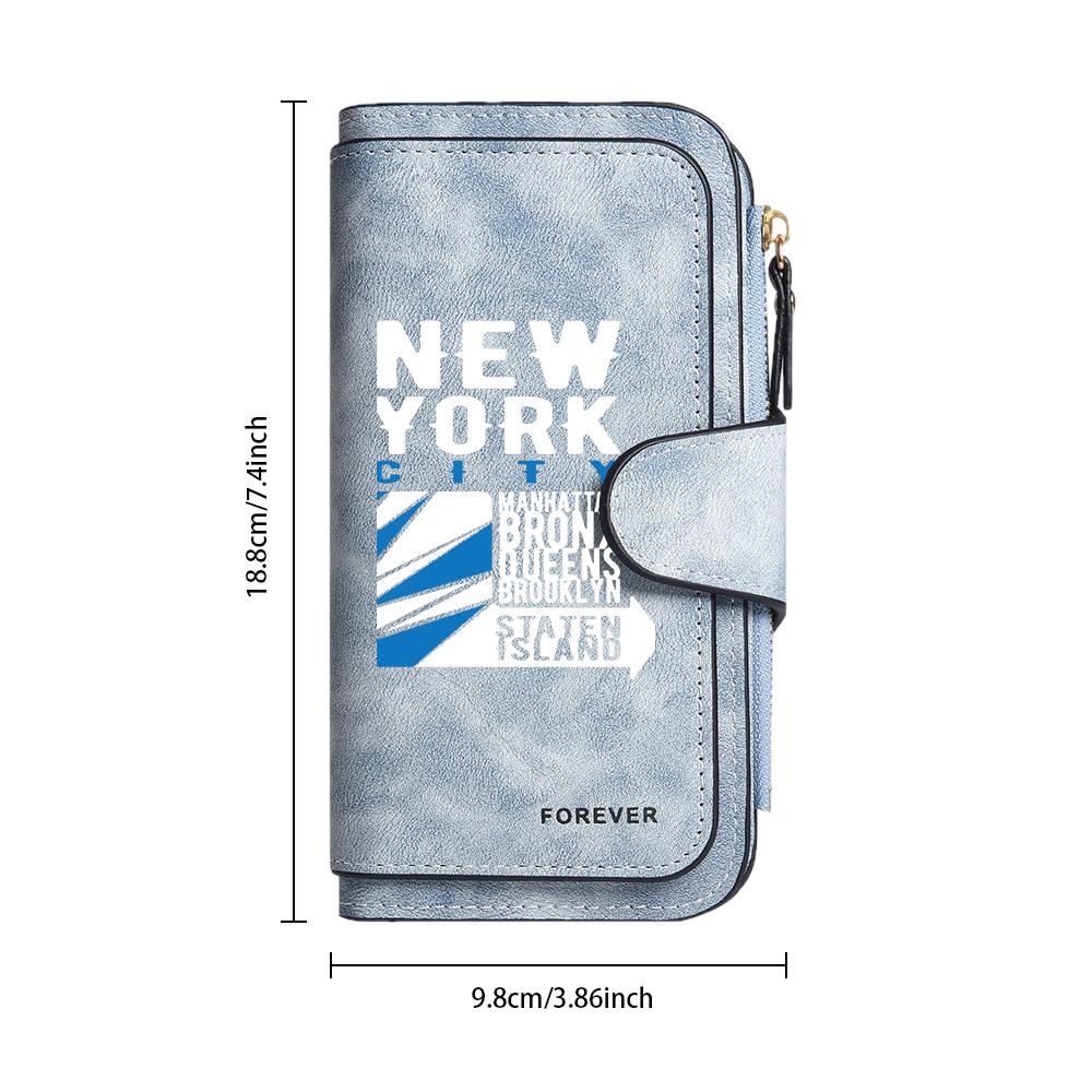 Stylish New York Printed Long Wallet Portable Card Holder Multi Slot Casual Purse