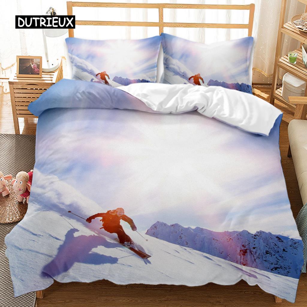 Skifahren Bettbezug Set Schneeberg Bettdeckenbezug Extremsport Spiel Polyester Steppdecke Bezug Snowboard Doppel Queen King Size
