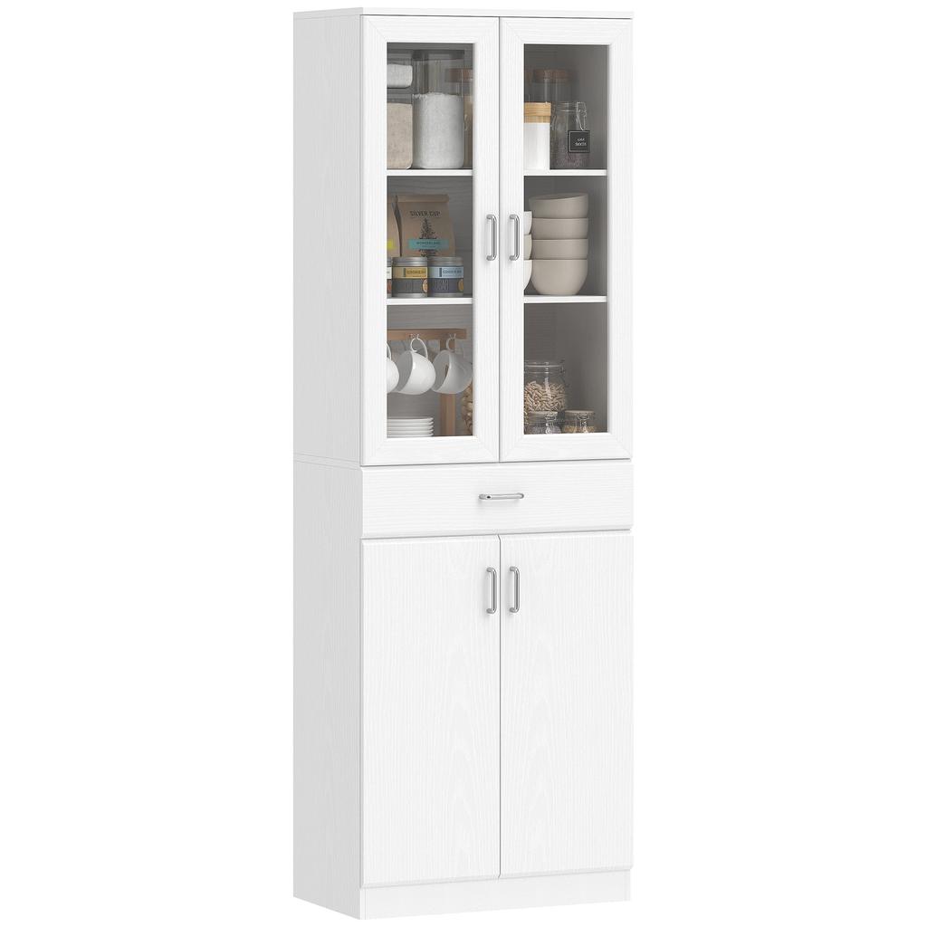High-end kitchen buffet, kitchen cabinet, 4 doors including 2 glass ones, drawers, adjustable shelves, 60x35x180cm, white
