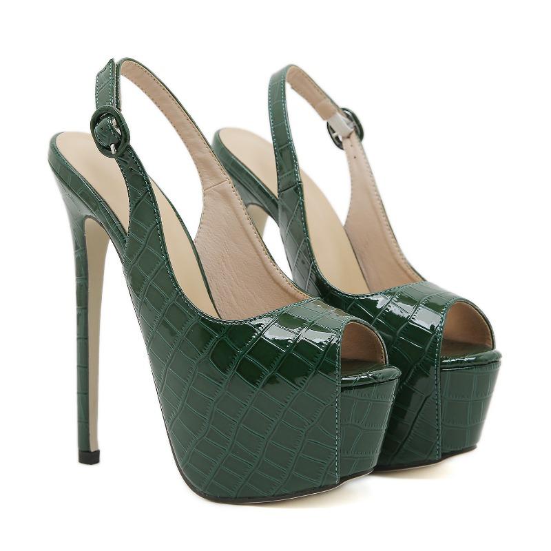 2025 New Stone Pattern Women's Stiletto Sandals 16cm Fish Mouth Waterproof Platform Banquet Dress Shoes Women Shoes