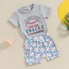 2Pcs Baby Boy Summer Outfits Short Sleeve Baseball Bat Print Tops + Shorts Set Toddler Clothing