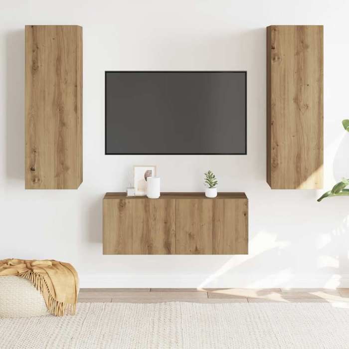 VidaXL Wall-Mounted TV Furniture 3 Pcs Artisan Oak Engineered Wood, TV Bench, Hi-Fi Unit, Entertainment Center, TV Buffet, 3328964