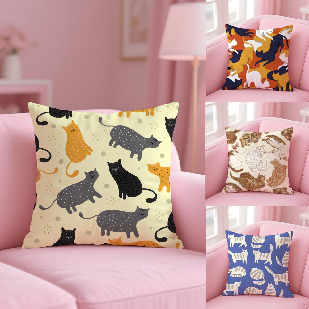 Cute Cat Cushion Cover Soft Short Plush Double-Sided Printing Home Decor Machine Washable Pillow Case Gift