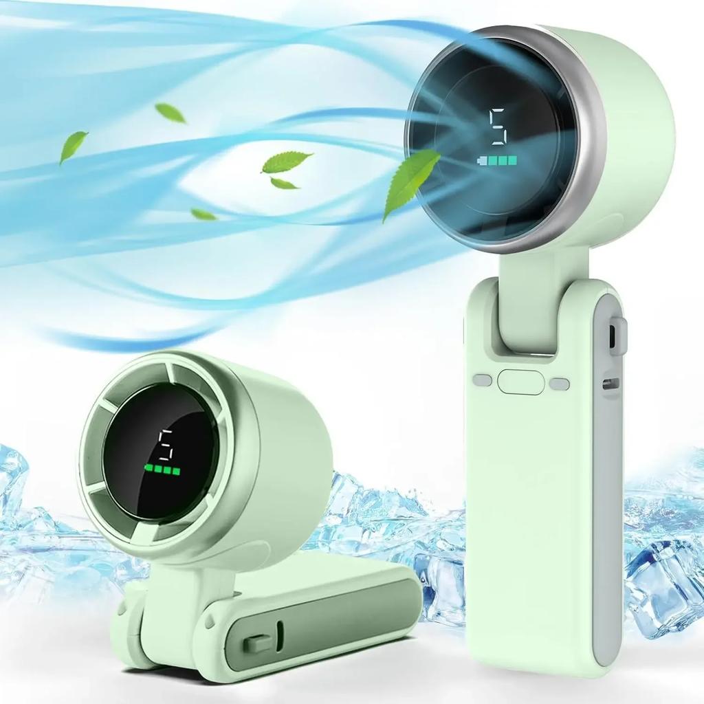 Mini Draagbare Handventilator met LED Display, 150° Opvouwbare 3-in-1 Ventilator, 5 Snelheden 3600mAh Hand/Bureau/Nek Multifunctionele Persoonlijke Ventilator