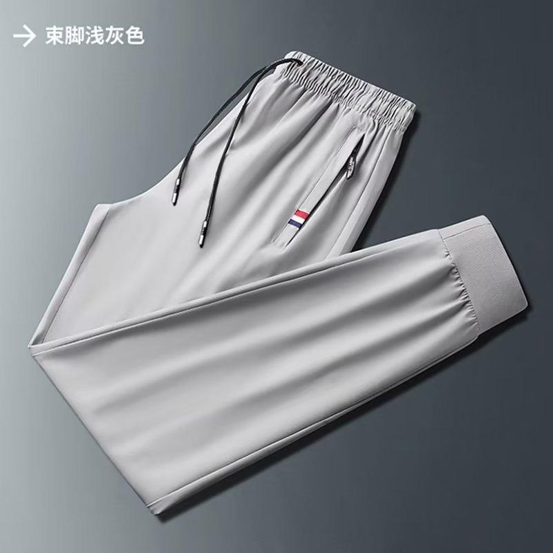 Summer Casual Pants Men's Large Size Loose Tie Thin Sports Ice Silk Elastic Straight Pants