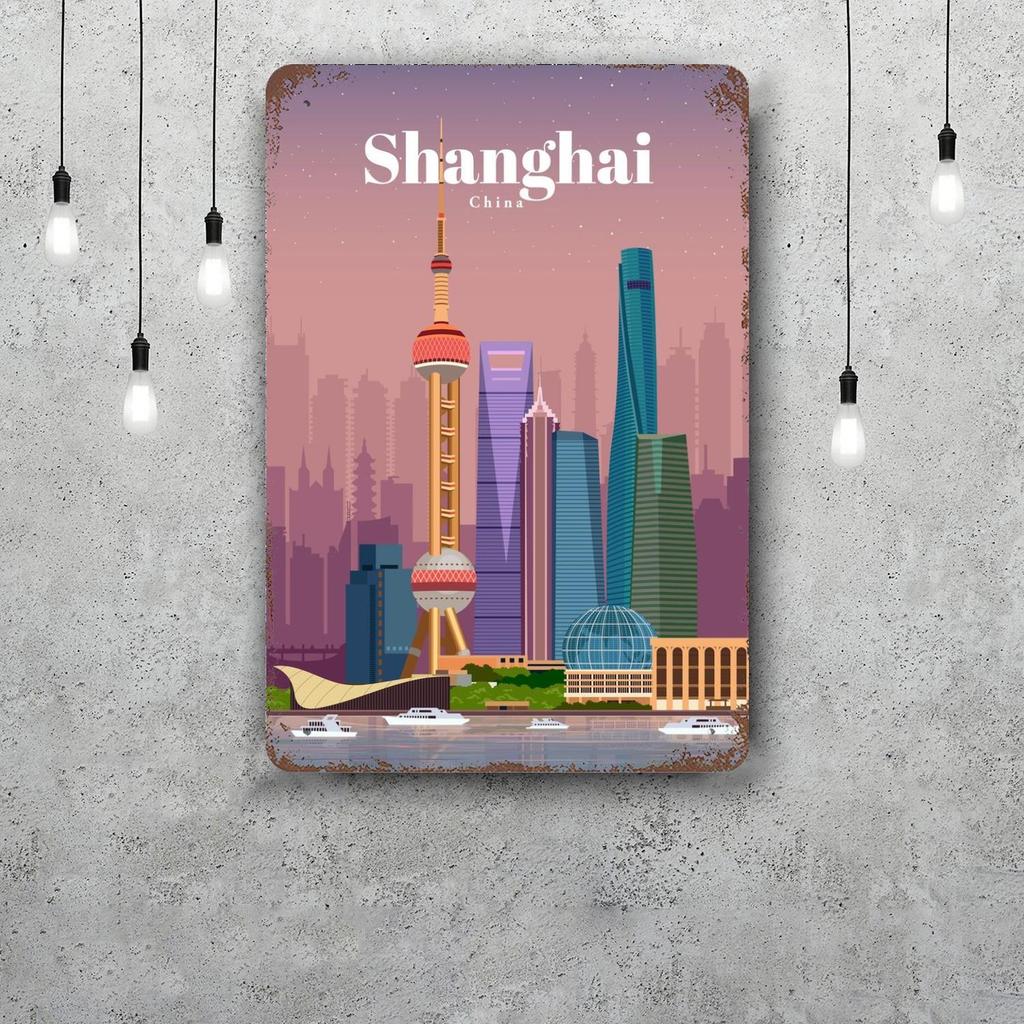 shanghai Vintage Tin Sign Home Decor Wall Decor Art Wall Mural Room Decoration Decor Retro Metal Sign Plate Bar Posters